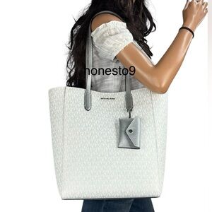 Michael Kors Vincent Large Shoulder Tote Bag MK Optic White/Silver